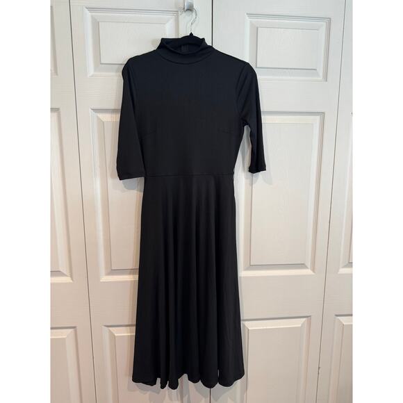 New Unique Vintage 50s Black Turtleneck Fit & Flare Retro Mod Dress Sm - Picture 3 of 8